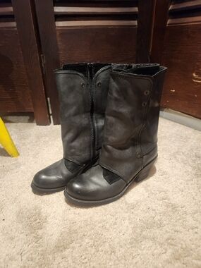 luxury rebel Black Leather Mid-Calf Moto Boots